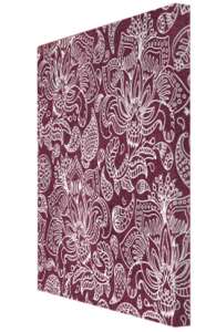 Red panel box art with white paisley design printed on it