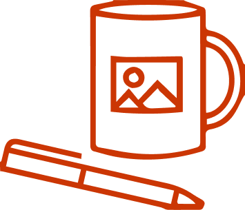 line drawing icon of coffee mug and pen