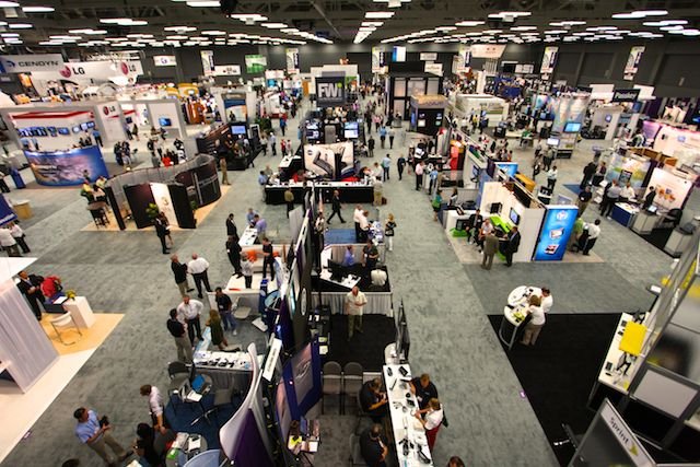 Overhead photo of busy trade show floor